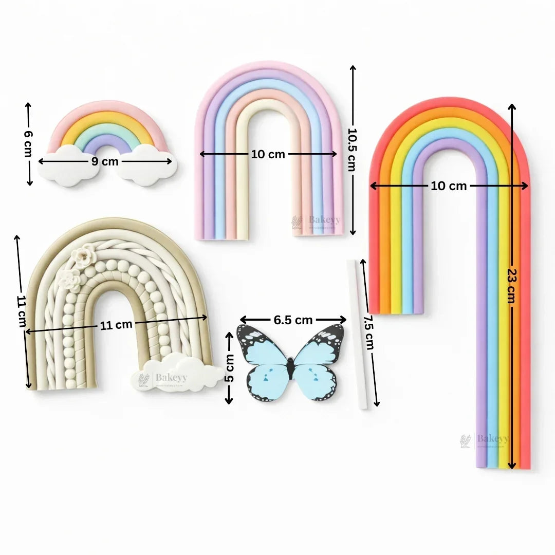Rainbow Arch & Butterfly Cake Topper Set | Paper Topper | Cloud Rainbow & Butterfly Decorations for Cakes | Multiple Designs Available | Pack of 1 - Bakeyy.com - India - Rainbow Arch & Butterfly Cake Topper Set | Paper Topper | Cloud Rainbow & Butterfly Decorations for Cakes | Multiple Designs Available | Pack of 1 - Design 1 22.00