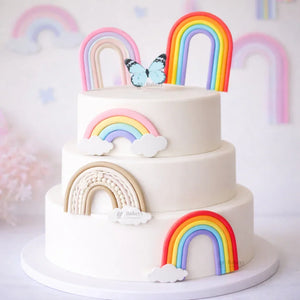 Rainbow Arch & Butterfly Cake Topper Set | Paper Topper | Cloud Rainbow & Butterfly Decorations for Cakes | Multiple Designs Available | Pack of 1 - Bakeyy.com - India - Rainbow Arch & Butterfly Cake Topper Set | Paper Topper | Cloud Rainbow & Butterfly Decorations for Cakes | Multiple Designs Available | Pack of 1 - Design 1 22.00