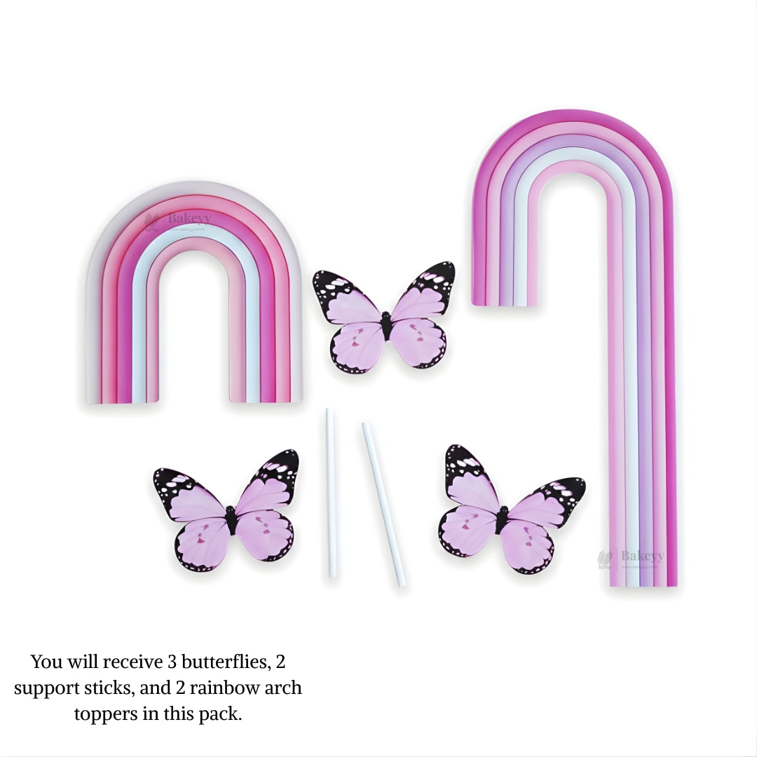 Rainbow & Butterfly Cake Topper Set | Paper Topper | Arch Theme Decoration for Cakes | Multiple Colours Available | Pack of 1