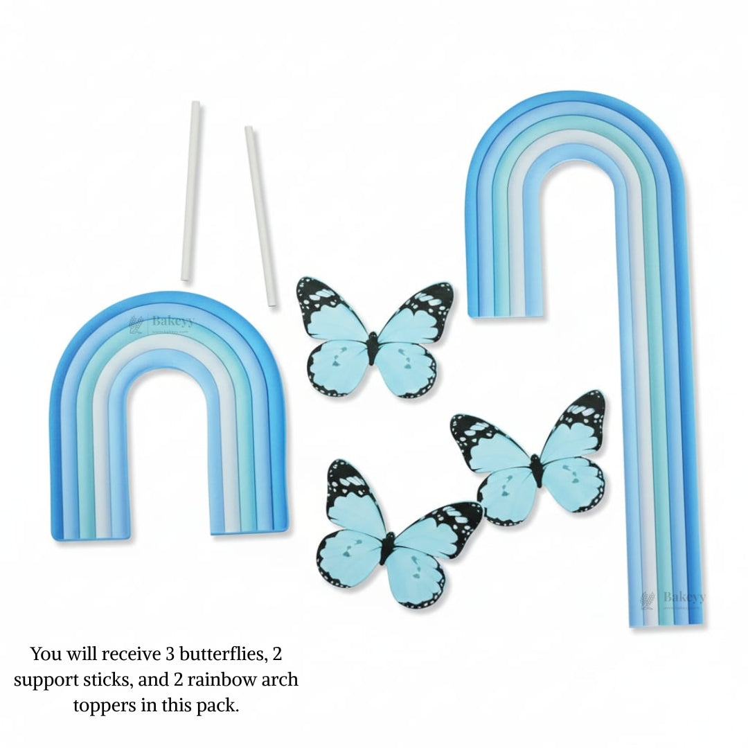 Rainbow & Butterfly Cake Topper Set | Paper Topper | Arch Theme Decoration for Cakes | Multiple Colours Available | Pack of 1