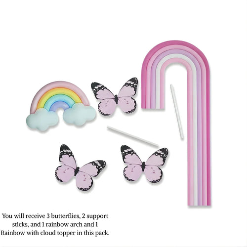 Rainbow & Butterfly Cake Topper Set | Paper Topper | Arch Theme Decoration for Cakes | Multiple Colours Available | Pack of 1