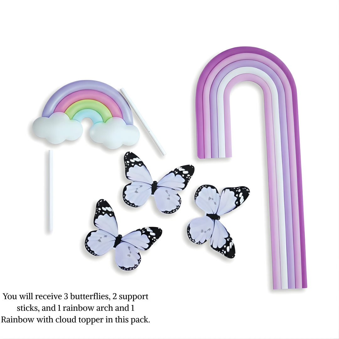 Rainbow & Butterfly Cake Topper Set | Paper Topper | Arch Theme Decoration for Cakes | Multiple Colours Available | Pack of 1