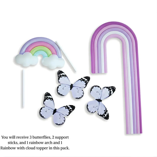 Rainbow & Butterfly Cake Topper Set | Paper Topper | Arch Theme Decoration for Cakes | Multiple Colours Available | Pack of 1