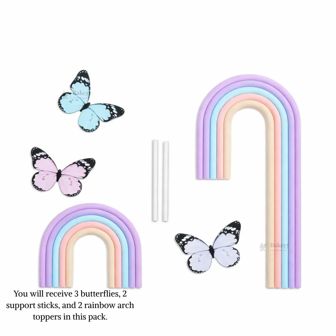 Rainbow Arch & Butterfly Cake Topper Set | Paper Topper | Cloud Rainbow & Butterfly Decorations for Cakes | Multiple Designs Available | Pack of 1 - Bakeyy.com - India - Rainbow Arch & Butterfly Cake Topper Set | Paper Topper | Cloud Rainbow & Butterfly Decorations for Cakes | Multiple Designs Available | Pack of 1 - Design 7 22.00