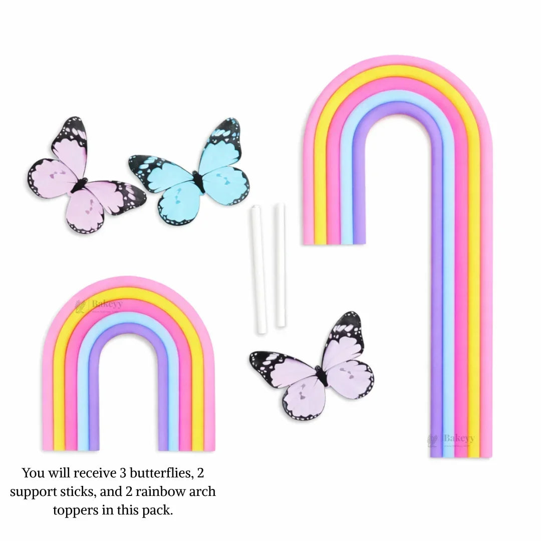 Rainbow Arch & Butterfly Cake Topper Set | Paper Topper | Cloud Rainbow & Butterfly Decorations for Cakes | Multiple Designs Available | Pack of 1 - Bakeyy.com - India - Rainbow Arch & Butterfly Cake Topper Set | Paper Topper | Cloud Rainbow & Butterfly Decorations for Cakes | Multiple Designs Available | Pack of 1 - Design 5 22.00