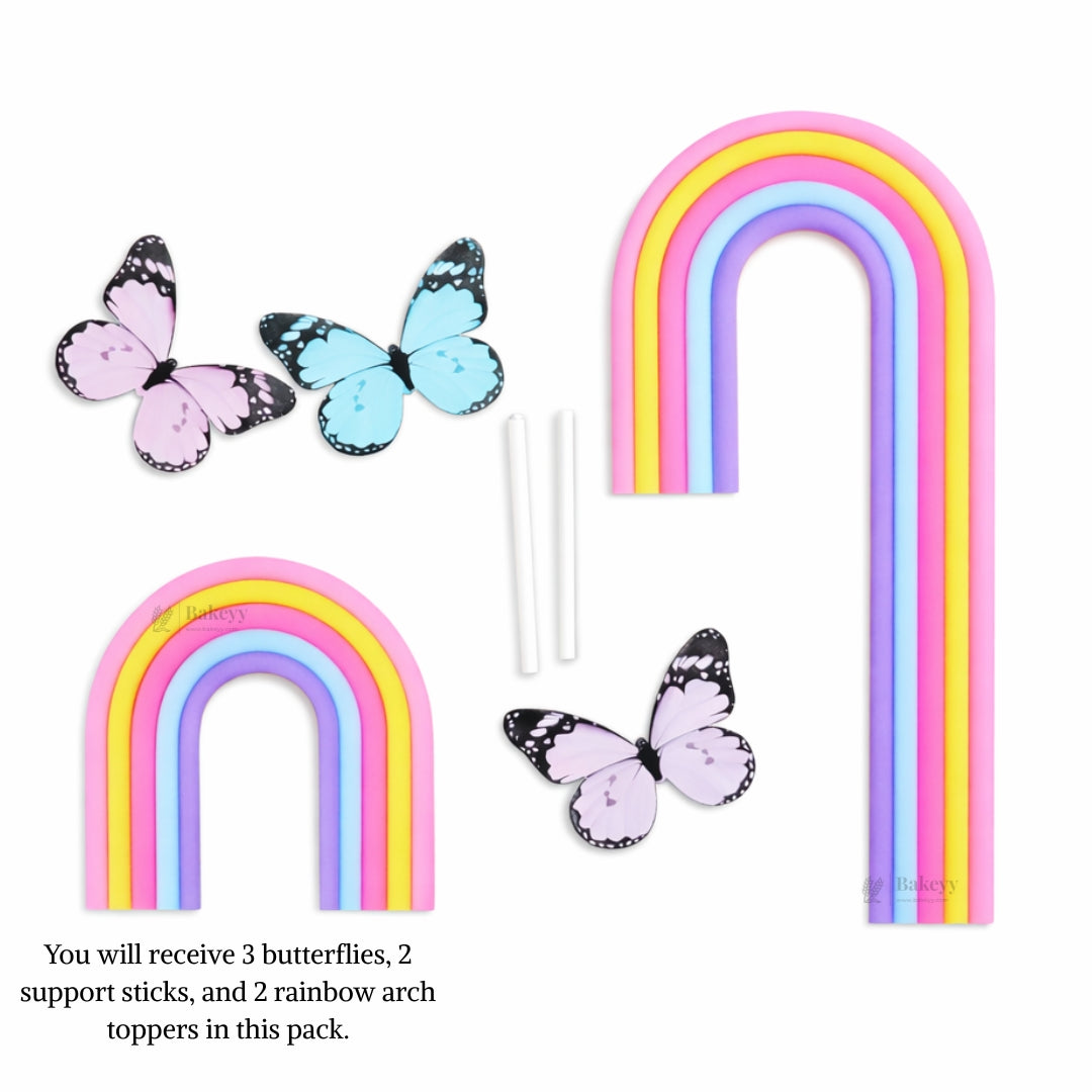 Rainbow Arch & Butterfly Cake Topper Set | Paper Topper | Cloud Rainbow & Butterfly Decorations for Cakes | Multiple Designs Available | Pack of 1