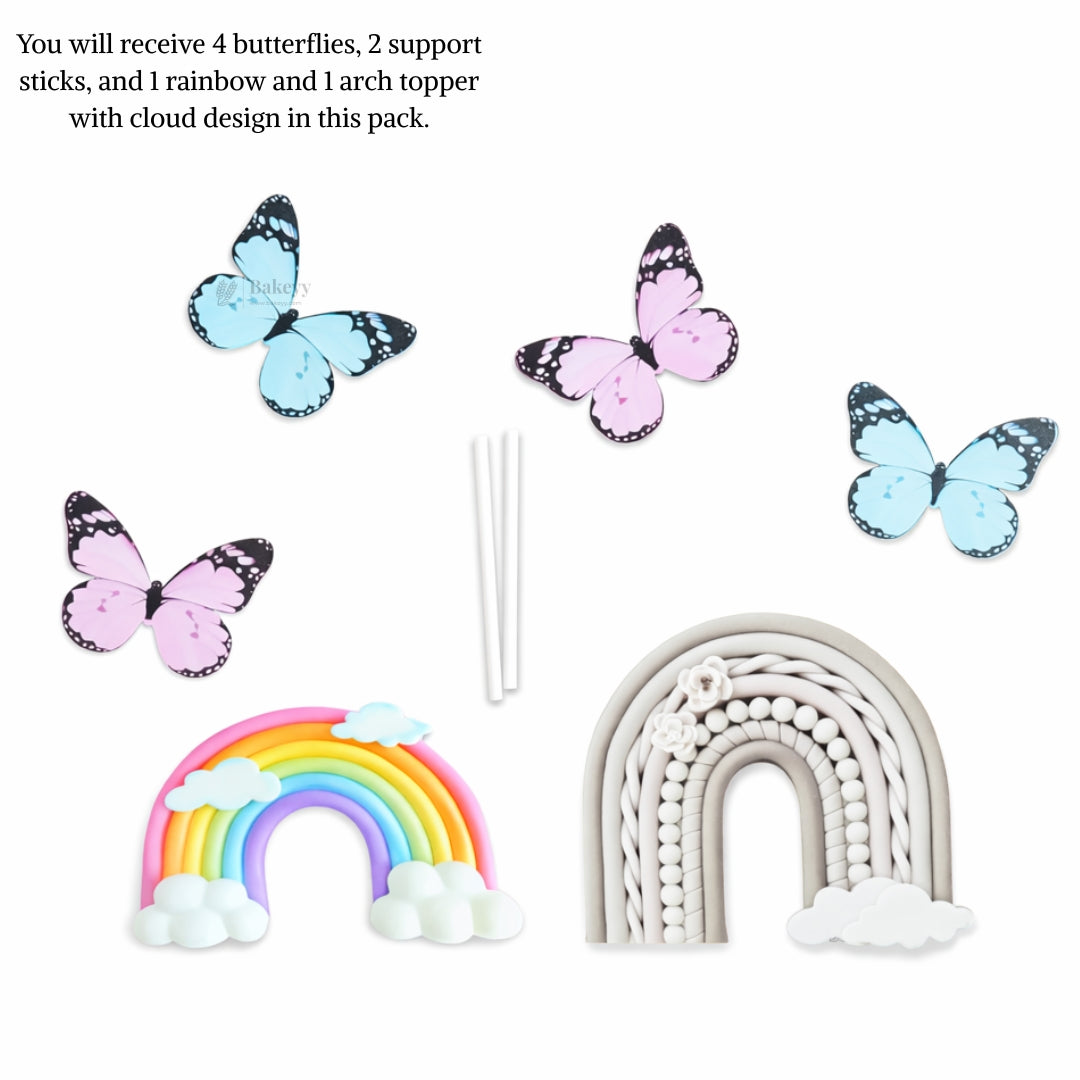 Rainbow Arch & Butterfly Cake Topper Set | Paper Topper | Cloud Rainbow & Butterfly Decorations for Cakes | Multiple Designs Available | Pack of 1