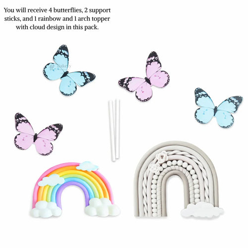Rainbow Arch & Butterfly Cake Topper Set | Paper Topper | Cloud Rainbow & Butterfly Decorations for Cakes | Multiple Designs Available | Pack of 1