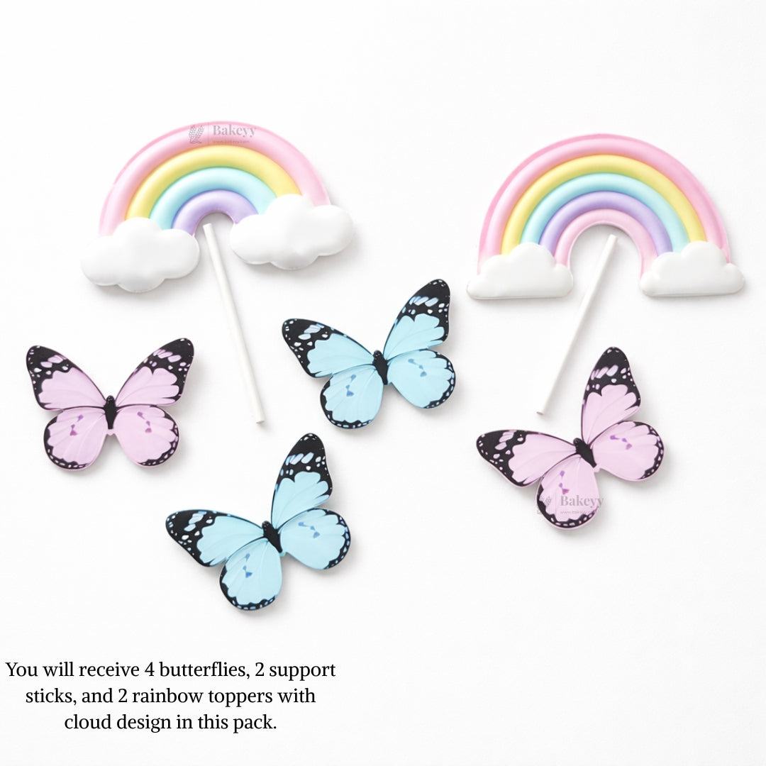 Rainbow Arch & Butterfly Cake Topper Set | Paper Topper | Cloud Rainbow & Butterfly Decorations for Cakes | Multiple Designs Available | Pack of 1