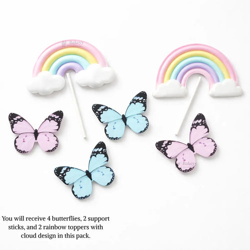 Rainbow Arch & Butterfly Cake Topper Set | Paper Topper | Cloud Rainbow & Butterfly Decorations for Cakes | Multiple Designs Available | Pack of 1