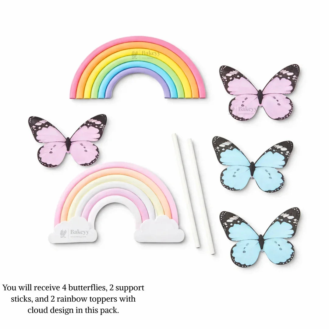 Rainbow Arch & Butterfly Cake Topper Set | Paper Topper | Cloud Rainbow & Butterfly Decorations for Cakes | Multiple Designs Available | Pack of 1 - Bakeyy.com - India - Rainbow Arch & Butterfly Cake Topper Set | Paper Topper | Cloud Rainbow & Butterfly Decorations for Cakes | Multiple Designs Available | Pack of 1 - Design 3 22.00