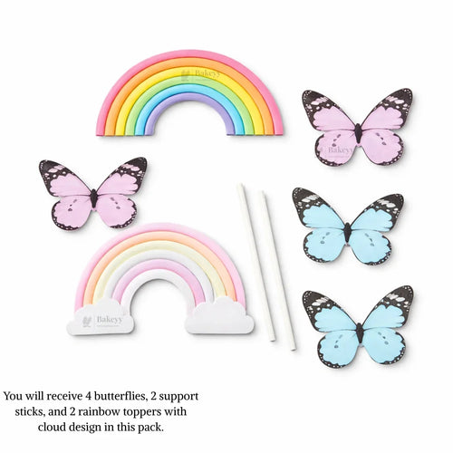 Rainbow Arch & Butterfly Cake Topper Set | Paper Topper | Cloud Rainbow & Butterfly Decorations for Cakes | Multiple Designs Available | Pack of 1