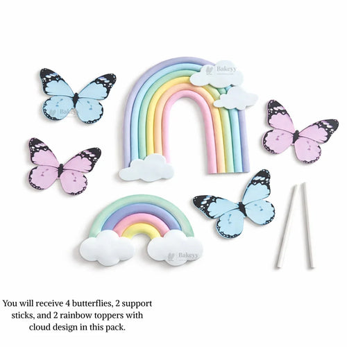 Rainbow Arch & Butterfly Cake Topper Set | Paper Topper | Cloud Rainbow & Butterfly Decorations for Cakes | Multiple Designs Available | Pack of 1