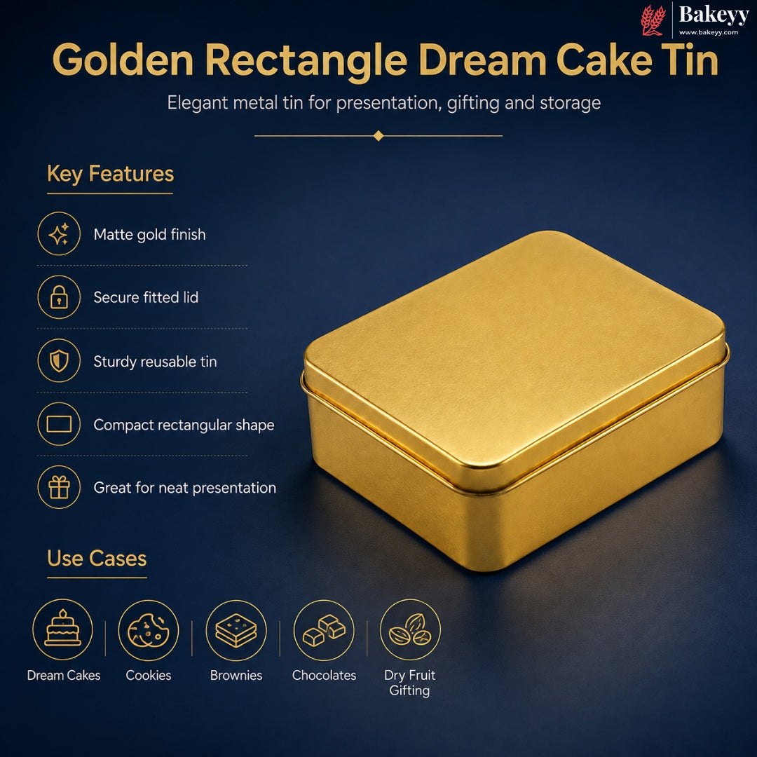 Rectangle Metal Cake Tin Box with Lid | Premium Decorative Tin for Plum Cake, Dream Cake & Gift Packing | Reusable Storage Container| Pack of 6
