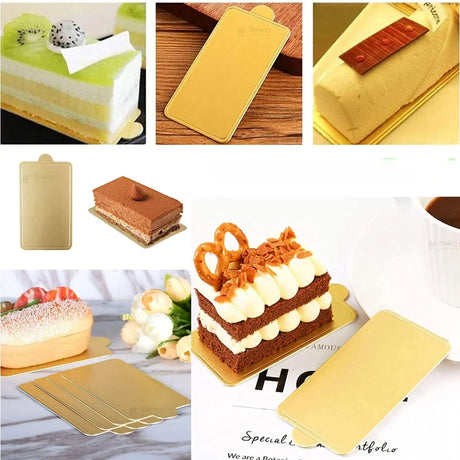 Rectangle Pastry Base | Gold Finish Dessert Display Base | Pack of 50