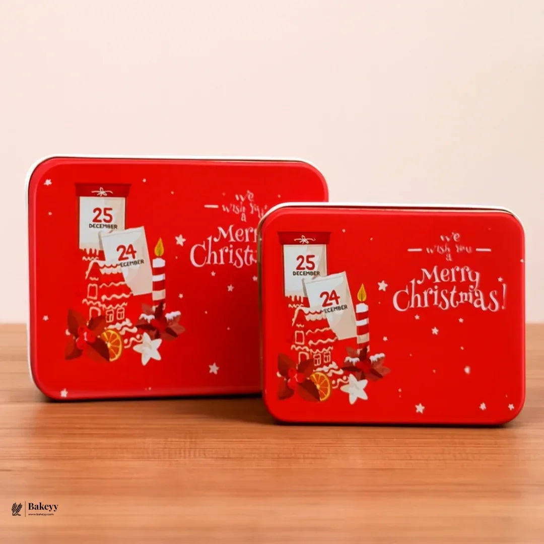 Rectangle Christmas Gift Storage Box | Christmas Cookie & Chocolate Tin Box | Pack of 6 - Bakeyy.com - India - Rectangle Christmas Gift Storage Box | Christmas Cookie & Chocolate Tin Box | Pack of 6 - 12x9x4 cm 330.00