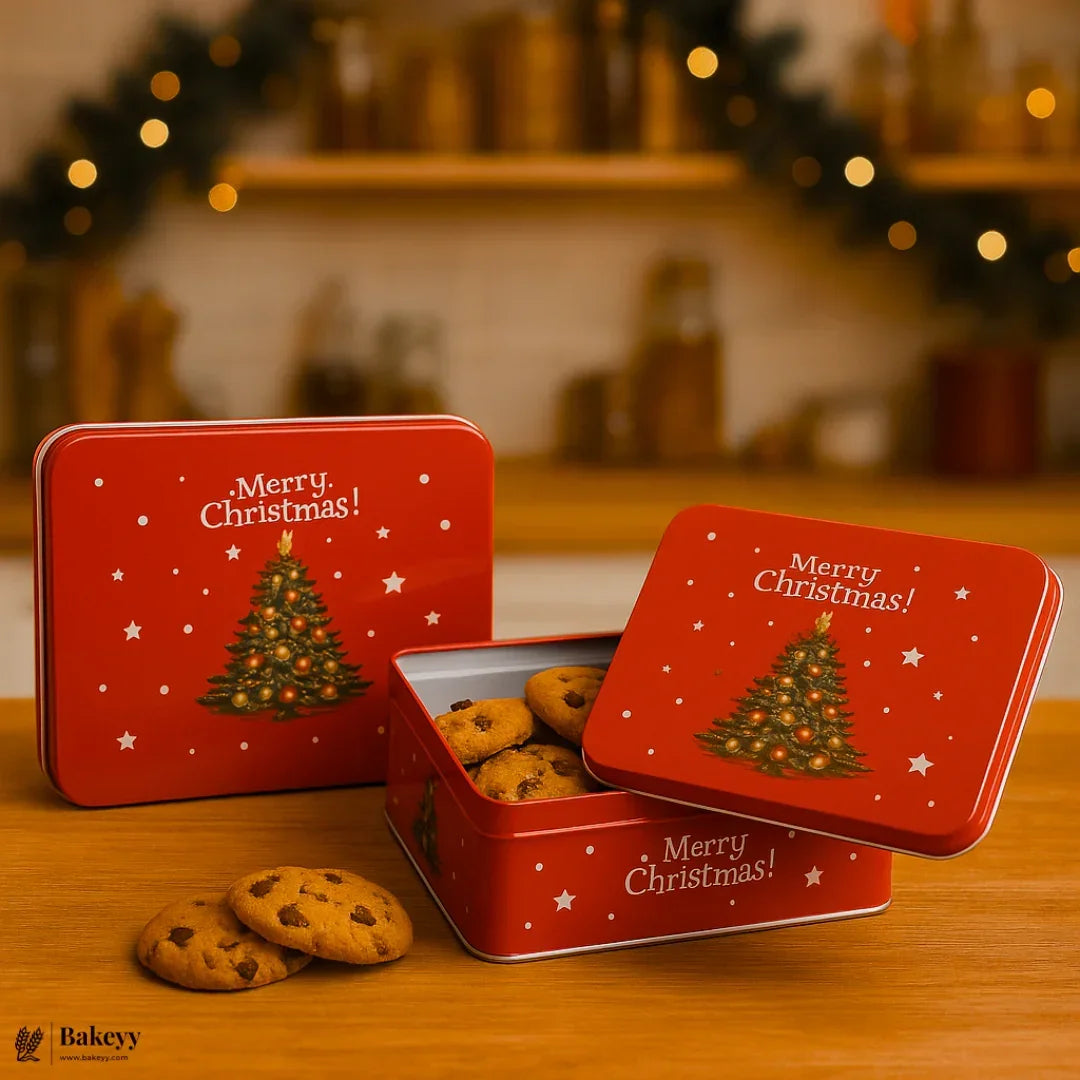 Rectangle Christmas Gift Storage Box | Christmas Cookie & Chocolate Tin Box | Pack of 6 - Bakeyy.com - India - Rectangle Christmas Gift Storage Box | Christmas Cookie & Chocolate Tin Box | Pack of 6 - 12x9x4 cm 330.00