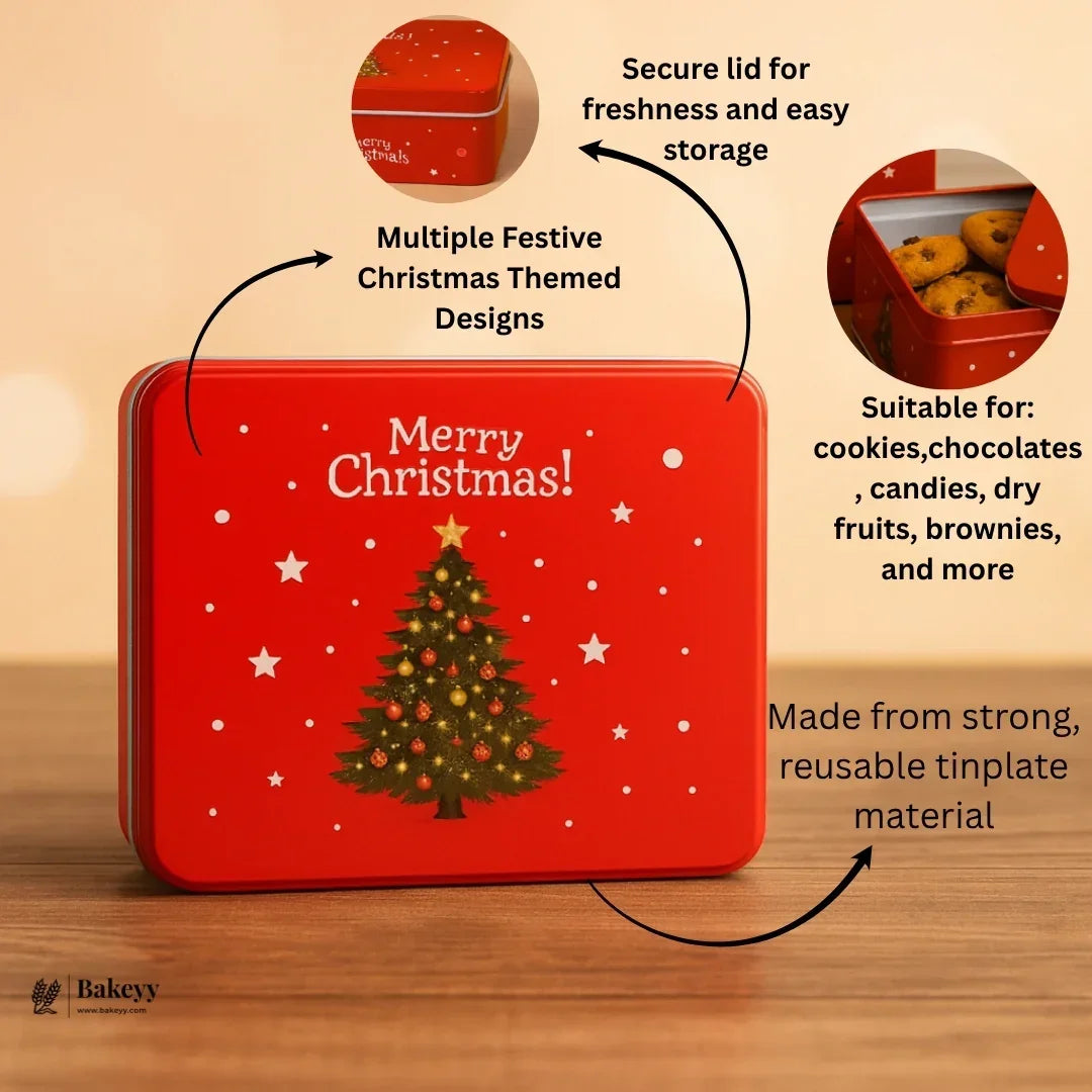 Rectangle Christmas Gift Storage Box | Christmas Cookie & Chocolate Tin Box | Pack of 6 - Bakeyy.com - India - Rectangle Christmas Gift Storage Box | Christmas Cookie & Chocolate Tin Box | Pack of 6 - 12x9x4 cm 330.00