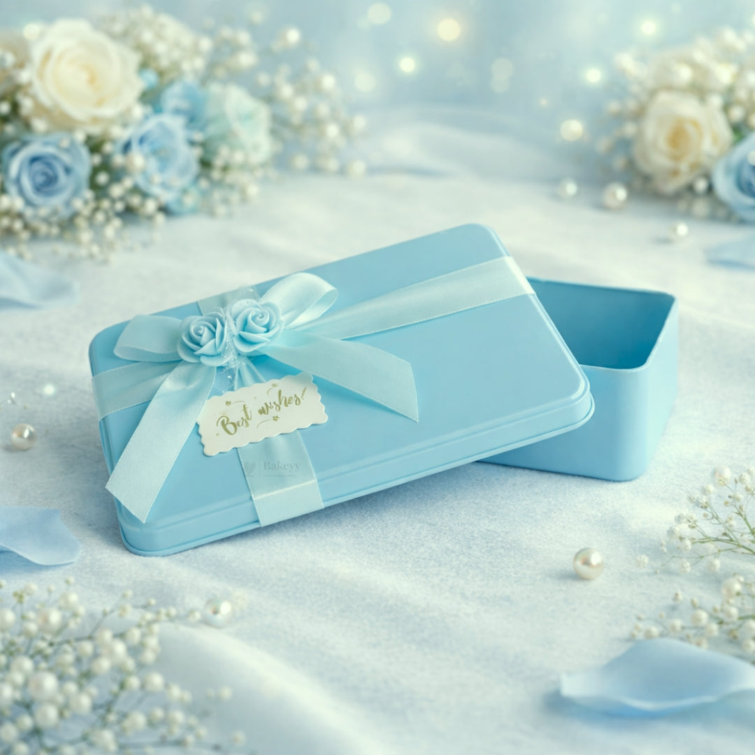 Rectangle Empty Decorative Tin Box | Mixed Bow Designs | 19x11x4.5Cm Tin Box | Pack of 1