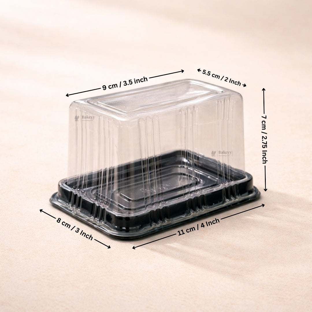 Rectangular Dessert Box with Clear Dome Lid | Black Base Pastry & Cake Packaging Container | Pack of 50
