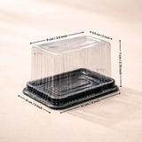 Rectangular Dessert Box with Clear Dome Lid | Black Base Pastry & Cake Packaging Container | Pack of 50