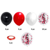 Red Black White Balloon Decoration Set | Latex Balloons + Confetti Balloons | Party Decor Combo Kit | 25 pc Set | 1 Piece
