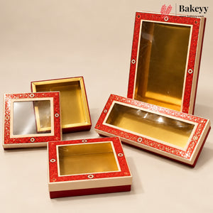 Red Floral Border Window Sweet Gift Box | Multiple Capacities | Pack of 4