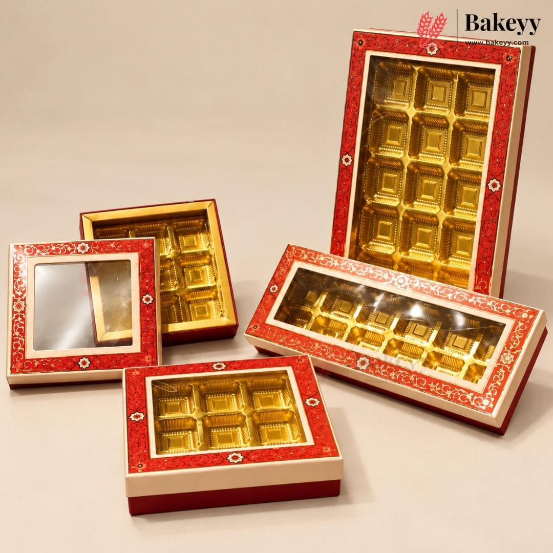 Red Floral Border Window Chocolate Gift Box with Cavity | Multiple ...