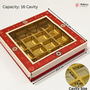 Red Floral Border Window Chocolate Gift Box with Cavity | Multiple Capacities | Pack of 4