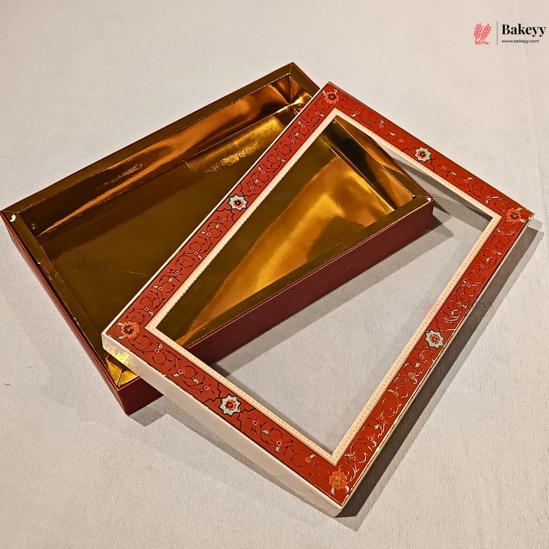 Red Floral Border Window Sweet & Chocolate Gift Box | With & Without Cavity | Multiple Capacities