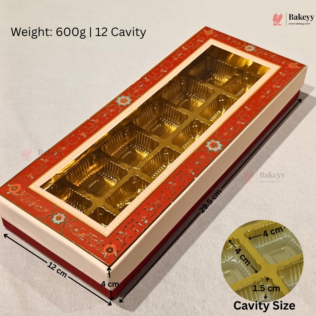 Red Floral Border Window Sweet & Chocolate Gift Box | With & Without Cavity | Multiple Capacities