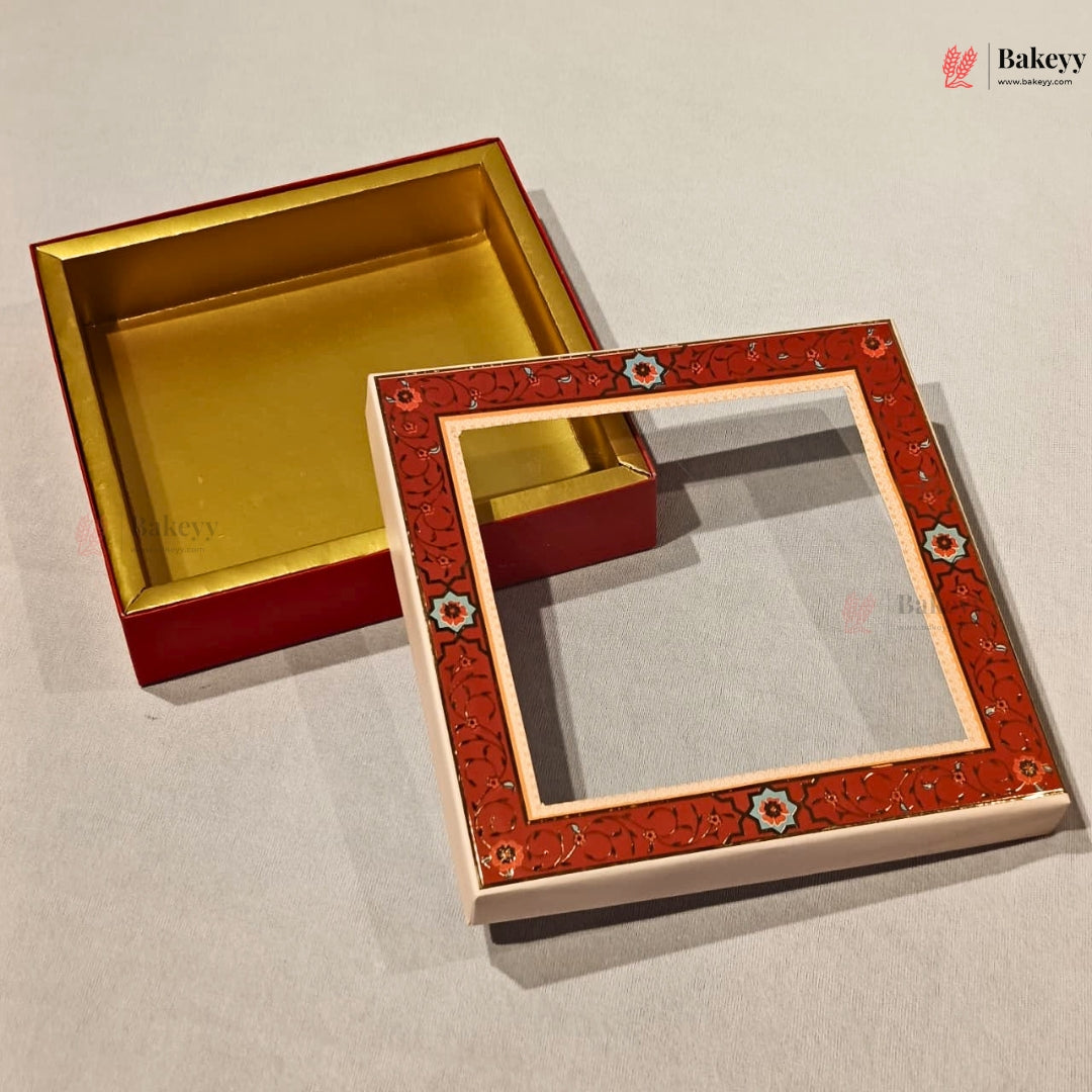 Red Floral Border Window Sweet & Chocolate Gift Box | With & Without Cavity | Multiple Capacities