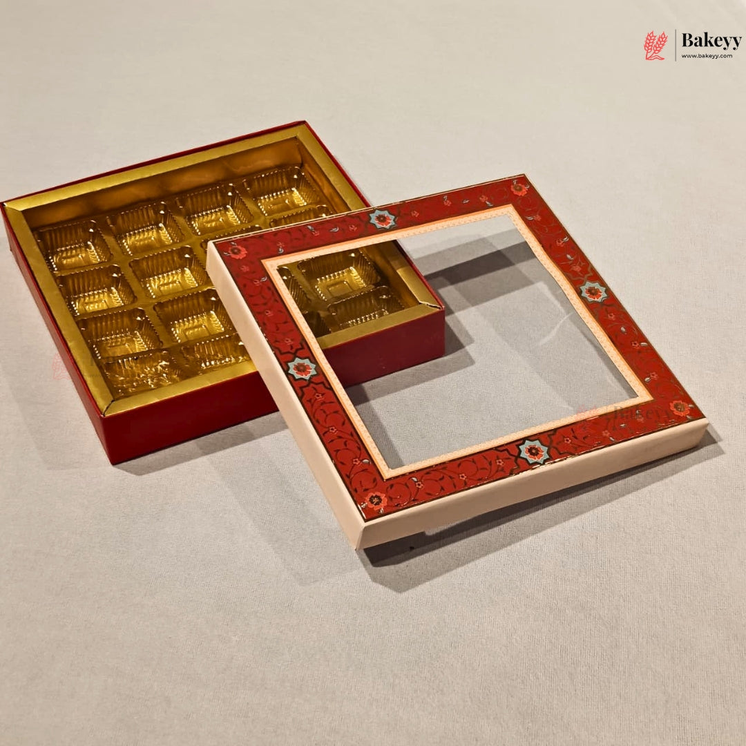 Red Floral Border Window Sweet & Chocolate Gift Box | With & Without Cavity | Multiple Capacities
