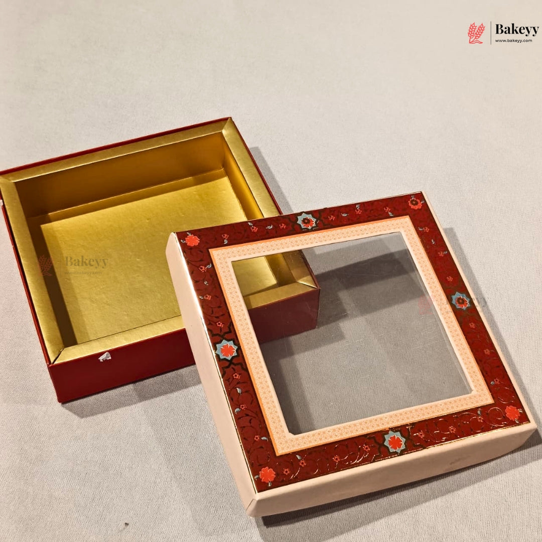 Red Floral Border Window Sweet & Chocolate Gift Box | With & Without Cavity | Multiple Capacities