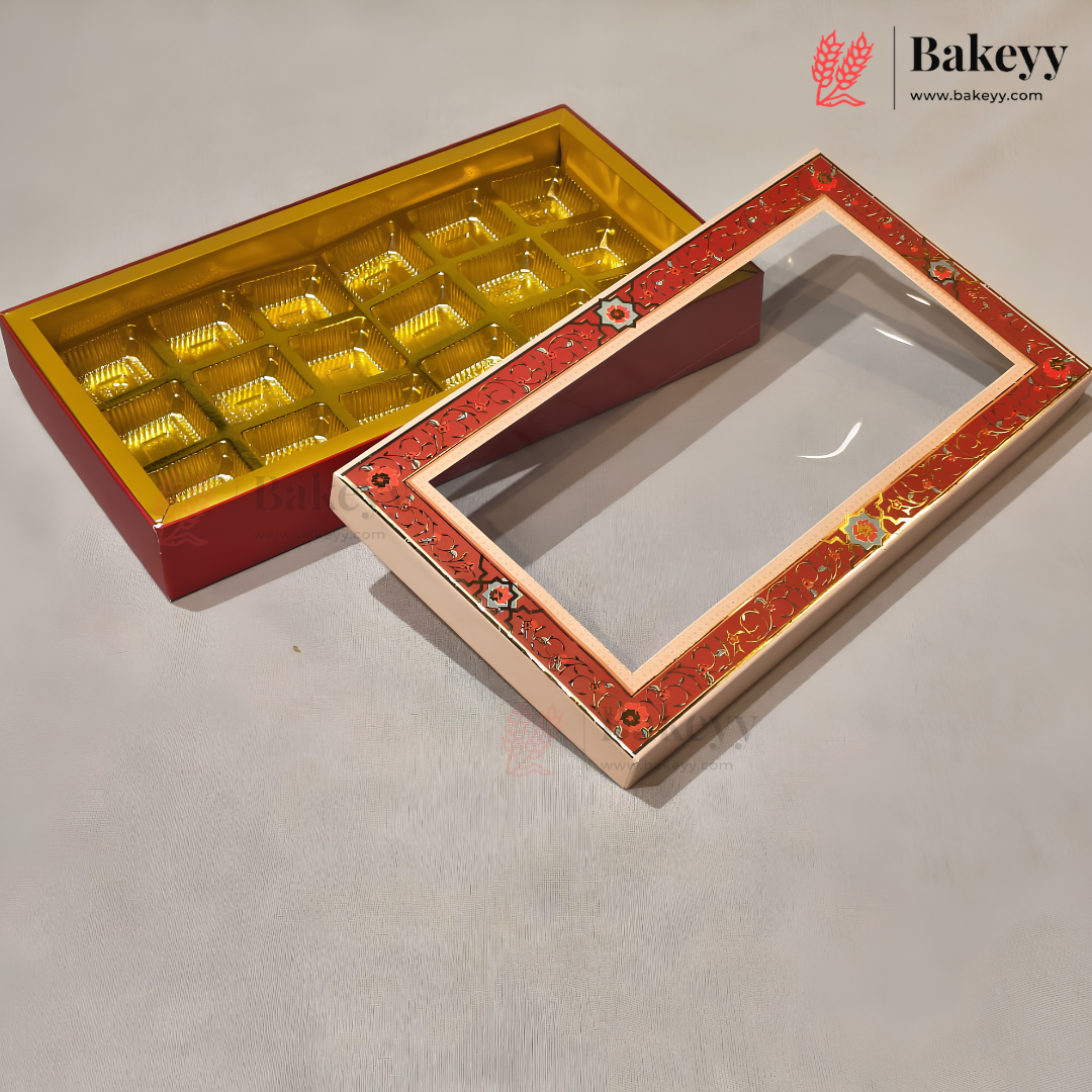 Red Floral Border Window Sweet & Chocolate Gift Box | With & Without Cavity | Multiple Capacities