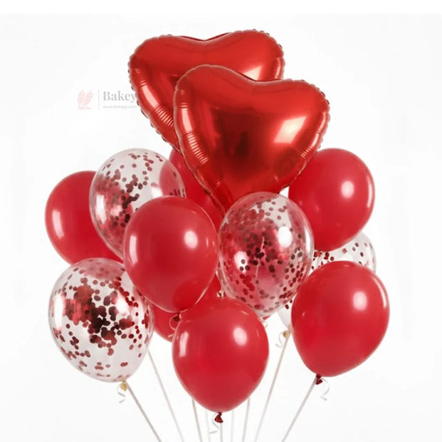 Red Heart Balloon Decoration Set  Heart Foil Balloons with Red Metallic & Red Confetti Balloons  Party Decor Combo Kit14 Pcs Set  Pack of 1