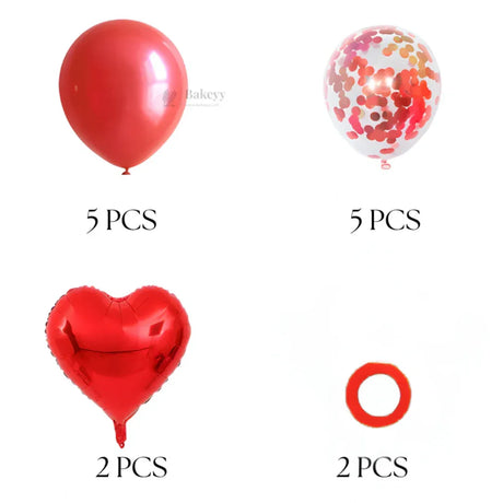 Red Heart Balloon Decoration Set  Heart Foil Balloons with Red Metallic & Red Confetti Balloons  Party Decor Combo Kit14 Pcs Set  Pack of 1