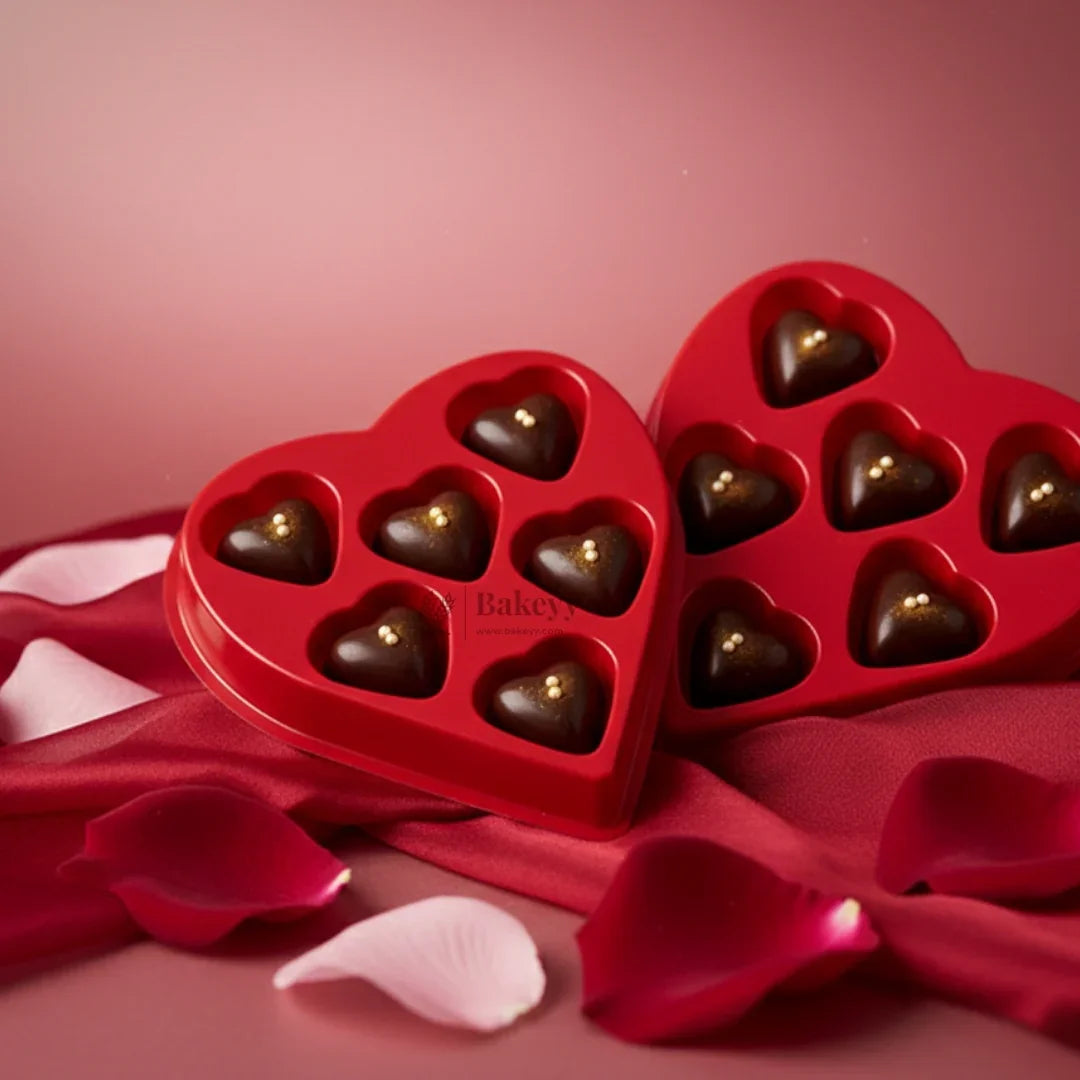 Red Heart Shape Chocolate Box with Transparent Lid | 6 Cavity  Chocolate Gift Box | Pack of 25
