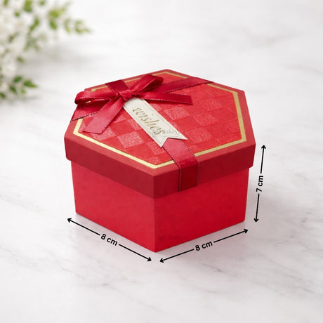 Red Hexagon Gift Box with Ribbon | Luxury Rigid Hamper & Chocolate Packaging Box | Available in 3 Sizes | Pack of 1