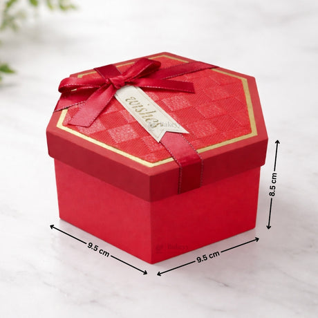 Red Hexagon Gift Box with Ribbon | Luxury Rigid Hamper & Chocolate Packaging Box | Available in 3 Sizes | Pack of 1