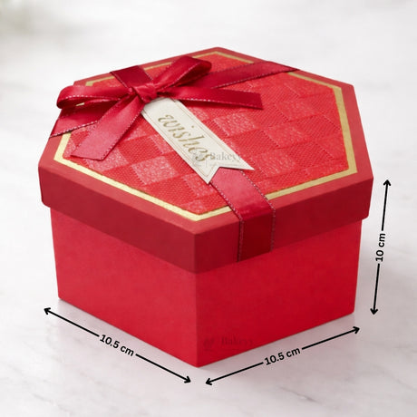 Red Hexagon Gift Box with Ribbon | Luxury Rigid Hamper & Chocolate Packaging Box | Available in 3 Sizes | Pack of 1