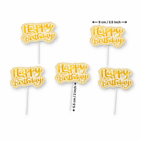 Reflective Happy Birthday Cake Topper | Multiple Design Options with Wooden Stick | Pack of 50
