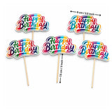 Reflective Happy Birthday Cake Topper | Multiple Design Options with Wooden Stick | Pack of 50