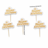 Reflective Happy Birthday Cake Topper | Multiple Design Options with Wooden Stick | Pack of 50