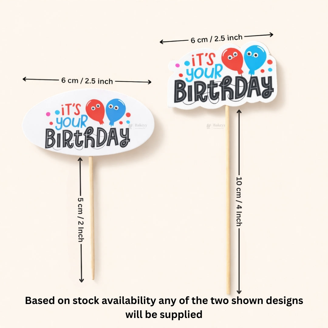 Happy Birthday Cake Toppers | Multiple Design Options with Wooden Stick | Pack of 50