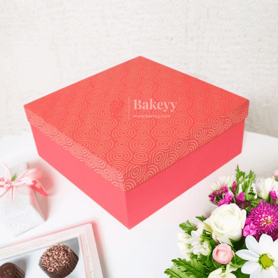 10x10x4 Inch Empty Rigid Gift Box | Hamper Box | Square Shape (Blue , Red , Green) - Bakeyy.com - India - 10x10x4 Inch Empty Rigid Gift Box | Hamper Box | Square Shape (Blue , Red , Green) - Red