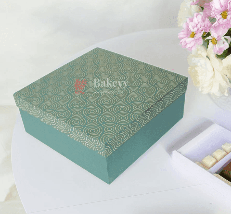 10x10x4 Inch Empty Rigid Gift Box | Hamper Box | Square Shape (Blue , Red , Green) - Bakeyy.com - India - 10x10x4 Inch Empty Rigid Gift Box | Hamper Box | Square Shape (Blue , Red , Green) - Green
