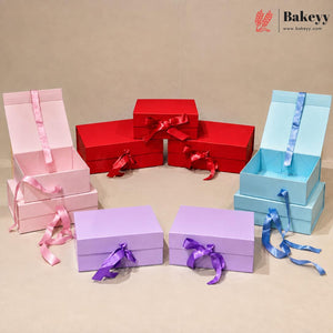 Collapsible Plain Gift Box with Satin Ribbon | Magnetic Lock & Multi Colors