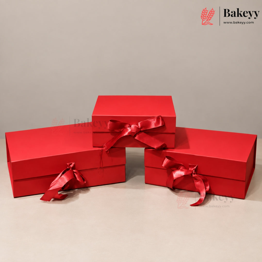 Collapsible Plain Hamper Box with Satin Ribbon & Magnetic Lock | Multiple Colors