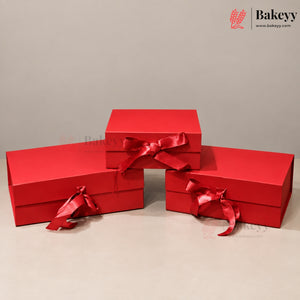 Collapsible Plain Hamper Box with Satin Ribbon & Magnetic Lock | Multiple Colors